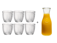Bormioli Rocco Waterglazen Line Transparant 290 ml - 6 stuks + Cookinglife Karaf 1 Liter
