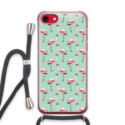 Flamingoprint groen: iPhone SE 2020 Transparant Hoesje met koord