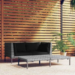 3-delige Loungeset halfrond poly rattan donkergrijs