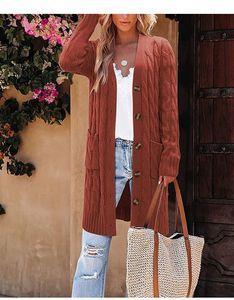 Crew Neck Casual Plain Loose Cardigan