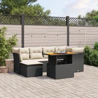 7-delige Loungeset met kussens poly rattan zwart