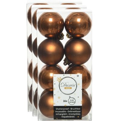 48x stuks kunststof kerstballen kaneel bruin 4 cm glans/mat