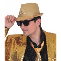 Trilby verkleed hoedje gouden pailletten - thumbnail