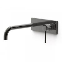 Wastafelmengkraan Inbouw Tres Study Exclusive met Afdekplaat Gebogen Uitloop 24 cm en Hendel Metallic Zwart Tres