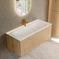 Badmeubel Mondiaz Kurve-Dlux | 110 cm | Meubelkleur Oak | Wastafelkleur Opalo | Solid surface | Midden spoelbak | 1 kraangat Badmeubel Mondiaz Kurve-Dlux | 110 cm | Meubelkleur Oak | Wastafelkleur Opalo | Solid surface | Midden spoelbak | 1 kraangat