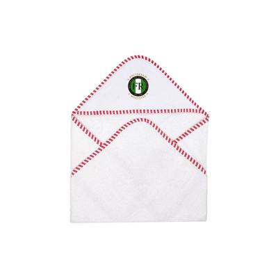 Badcape handdoek rood/wit - Baby - FR - Wat gaan we doen vandaag - logo op de muts