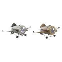 Tafelklok DKD Home Decor Gouden Zilverkleurig Vliegtuig (2 Stuks)