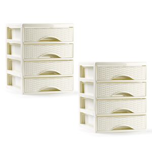 Ladeblokje/bureau organizer - 2x - 4 lades - creme wit - L18 x B21 x H23 cm - plastic