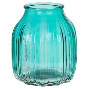 Bloemenvaas klein - turquoise blauw - transparant glas - D14 x H16 cm