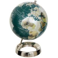 Atmosphera Decoratie wereldbol / globe - zilver - RVS voet - D20 x H28 cm - topografie