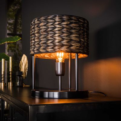 LifestyleFurn Tafellamp 'Carman' Handgevlochten Water Hyacint, kleur zwart nikkel