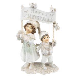 Clayre & Eef Beeld Kinderen 23 cm Beige Polyresin Happy Christmas Kerstdecoratie Beige Kerstdecoratie