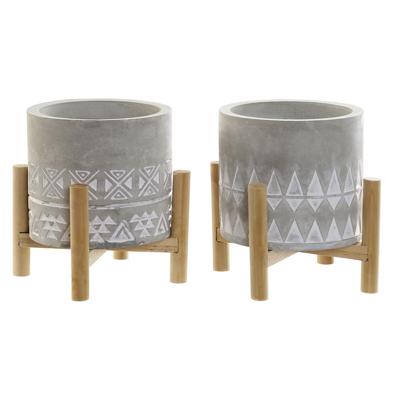 Kaars DKD Home Decor Grijs Hout Bruin Cement Aluminium Was (10 x 10 x 12 cm) (2 Stuks)