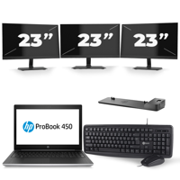 HP ProBook 450 G5 - Intel Core i3-8e Generatie - 15 inch - 8GB RAM - 240GB SSD - Windows 11 + 3x 23 inch Monitor
