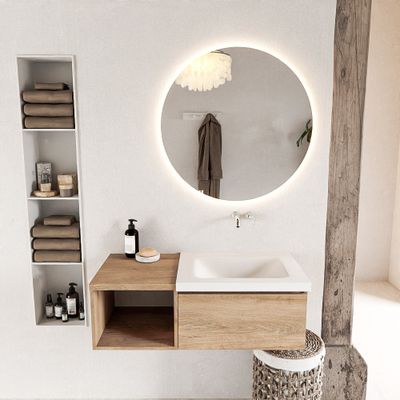 MONDIAZ BUKLA 100cm badmeubel met open module 40 kleur Washed Oak met 1 lade. Wastafel CLOUD rechts 0 kraangaten kleur Talc.