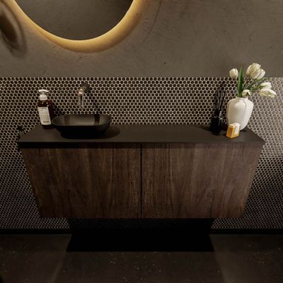 Mondiaz Fowy toiletmeubel 120cm dark brown met blad en waskom urban links zonder kraangat