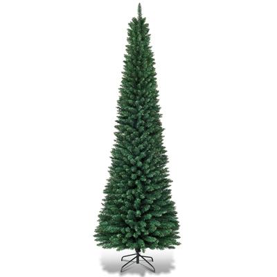 270 cm Potlood Kerstboom Kunstmatige Dennenboom met Metalen Standaard Groen