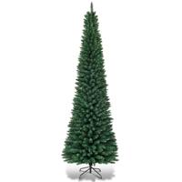 270 cm Potlood Kerstboom Kunstmatige Dennenboom met Metalen Standaard Groen