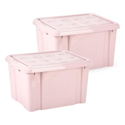Multi Storage Opslagbox met deksel - 2x - roze - 25 liter - 42 x 25 x 30 cm - kunststof