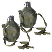 Gerimport Survival veldfles - 2x - kunststof - 1.7 liter - leger groen - veld flacon - noodpakket