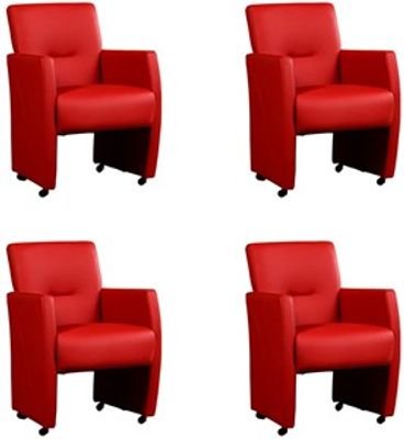 Set van 4 Rode leren moderne eetkamerfauteuils Pleasure - Toledo Leer Ducati (rood leer)