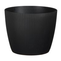 Mica Decorations Plantenpot - kunststof - zwart/ribbels- D19 x H19 cm - Plantenpotten