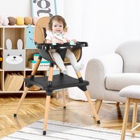 4-In-1 Babystoel Baby Houten Eetstoelen met 5-Punts Veiligheidsgordel 4-Stappen Verstelbaar Afneembaar Dienblad & PU Kussen Bruin