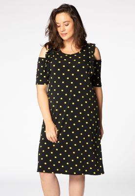 Yoek Jurk met ruches DOTS | Zwart | Maat 58/60