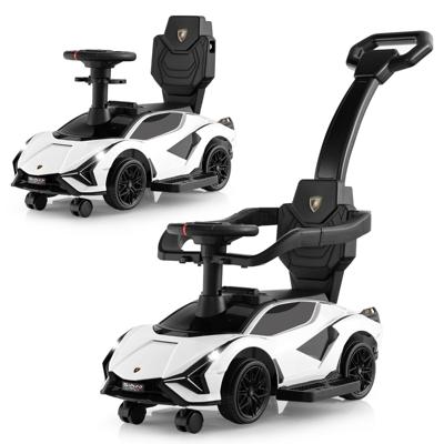 3-In-1 Kinderduwauto Gelijkvloerse Auto met Lamborghini-Licentie Muziek Koplampen Afneembare Universele Wielen Verborgen Opbergruimte