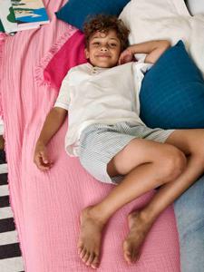 Jongens pyjashort in twee materialen personaliseerbaar ecru