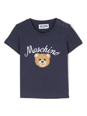 Moschino Kids t-shirt en coton à logo brodé - Bleu