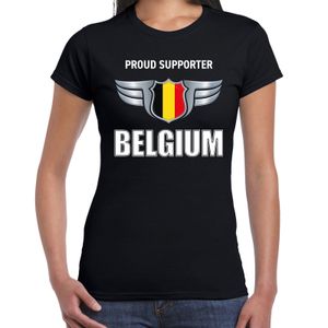 Proud supporter Belgium / Belgie t-shirt zwart voor dames