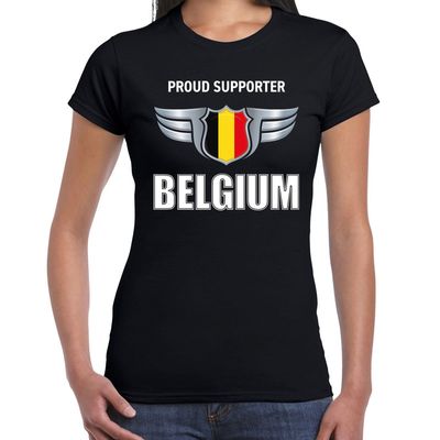 Proud supporter Belgium / Belgie t-shirt zwart voor dames Proud supporter Belgium / Belgie t-shirt zwart voor dames