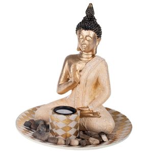 Boeddha beeld met waxinelichthouder voor binnen goud 25 cm   -