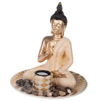 Boeddha beeld met waxinelichthouder voor binnen goud 25 cm   - - thumbnail