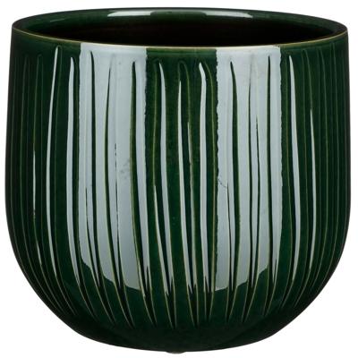 Mica Decorations Plantenpot - keramiek - donkergroen glans/ribbels- D25 x H20 cm - bloempot