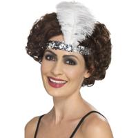 Zilver/witte Charleston thema verkleed hoofdband voor dames - Jaren 20 accessoires - Roaring Twentie