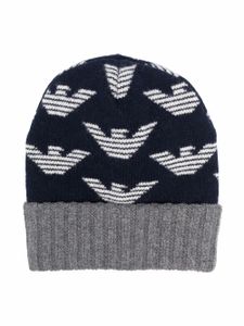 Emporio Armani Kids bonnet à logo intarsia - Bleu