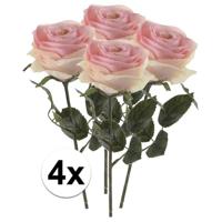 Kunstbloem roos Simone - 4x - licht roze - 45 cm - decoratie bloemen