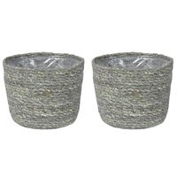 Set van 4x stuks plantenpot/bloempot van jute/zeegras diameter 15 cm en hoogte 12 cm ijsblauw/grijs