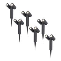 Set van 6 Pinero Dubbel LED prikspots - GU10 10 Watt 400 lumen - Dimbaar - Kantelbaar - GU10 - 6000K daglicht wit - IP65 waterdicht - Zwart