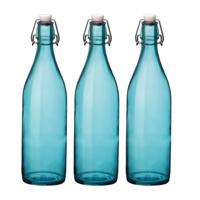 Bormioli rocco set van 4x stuks weckflessen blauw beugeldop glas van 1 liter - thumbnail