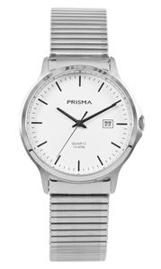 Prisma P.1700 Horloge rekband staal zilverkleurig-wit 39 mm