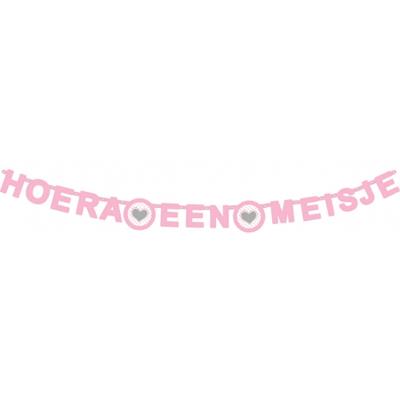 Geboorte baby slinger meisje - roze - Letterslinger - hoera een meisje - 175 x 11 cm