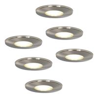 Set van 6 Vegas - LED Inbouwspots - 5 Watt 400 lumen - 4000K Neutraal wit - GU10 - Dimbaar - Rond - IP44 voor badkamer, buiten en binnen - RVS Set van 6 Vegas - LED Inbouwspots - 5 Watt 400 lumen - 4000K Neutraal wit - GU10 - Dimbaar - Rond - IP44 voor badkamer, buiten en binnen - RVS