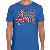 Fout Kerst shirt happy birthday Jesus blauw heren - thumbnail