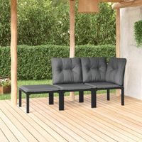 3-delige Loungeset met kussens poly rattan zwart en grijs - thumbnail