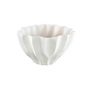 PTMD Merc White ceramic pot wavy ribbed low S