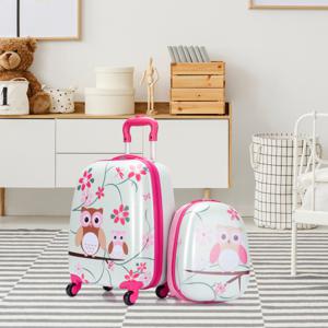 2-Delige Kinderbagage Kinderkoffer met wielen Kofferset Rijst Bagage 12" Rugzak +16" Koffer Handbagage Set