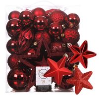 56x stuks kunststof kerstballen en ornamenten met ster piek rood - Kerstbal - thumbnail